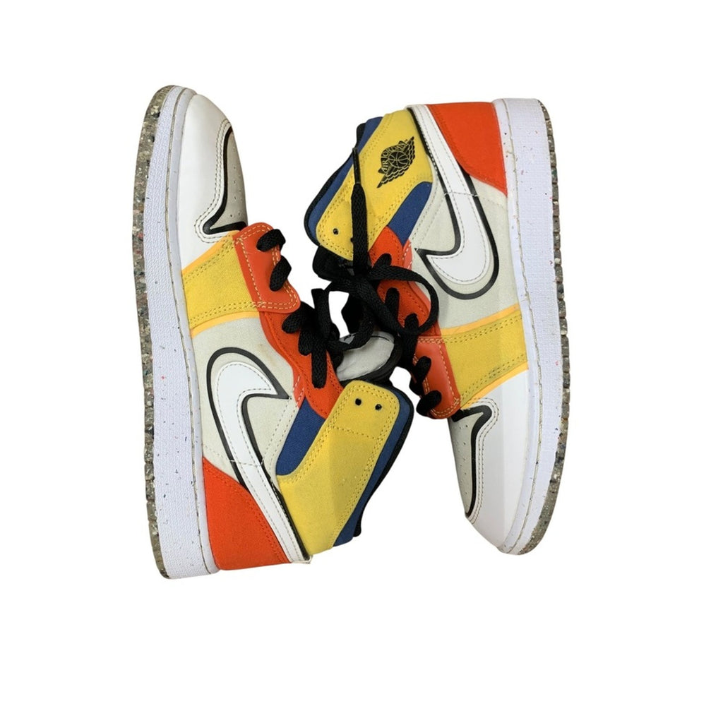 Air Jordan 1 Mid SE GS White Orange Yellow Basketball Sneakers Shoes DV1316-100