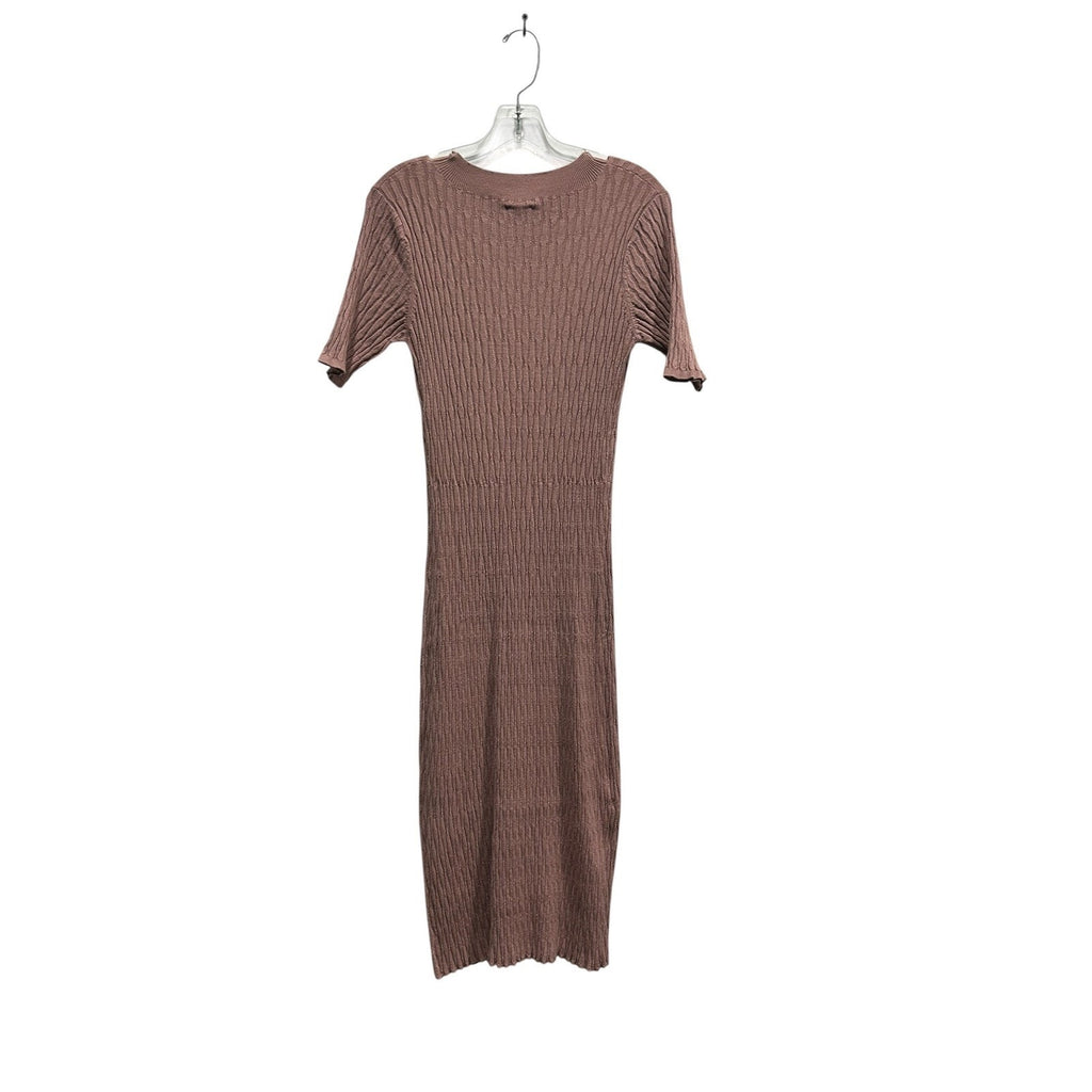 Varley Fara Textured Knit Midi Dress Womens Mauve Rose Short Sleeve Ribbed Small