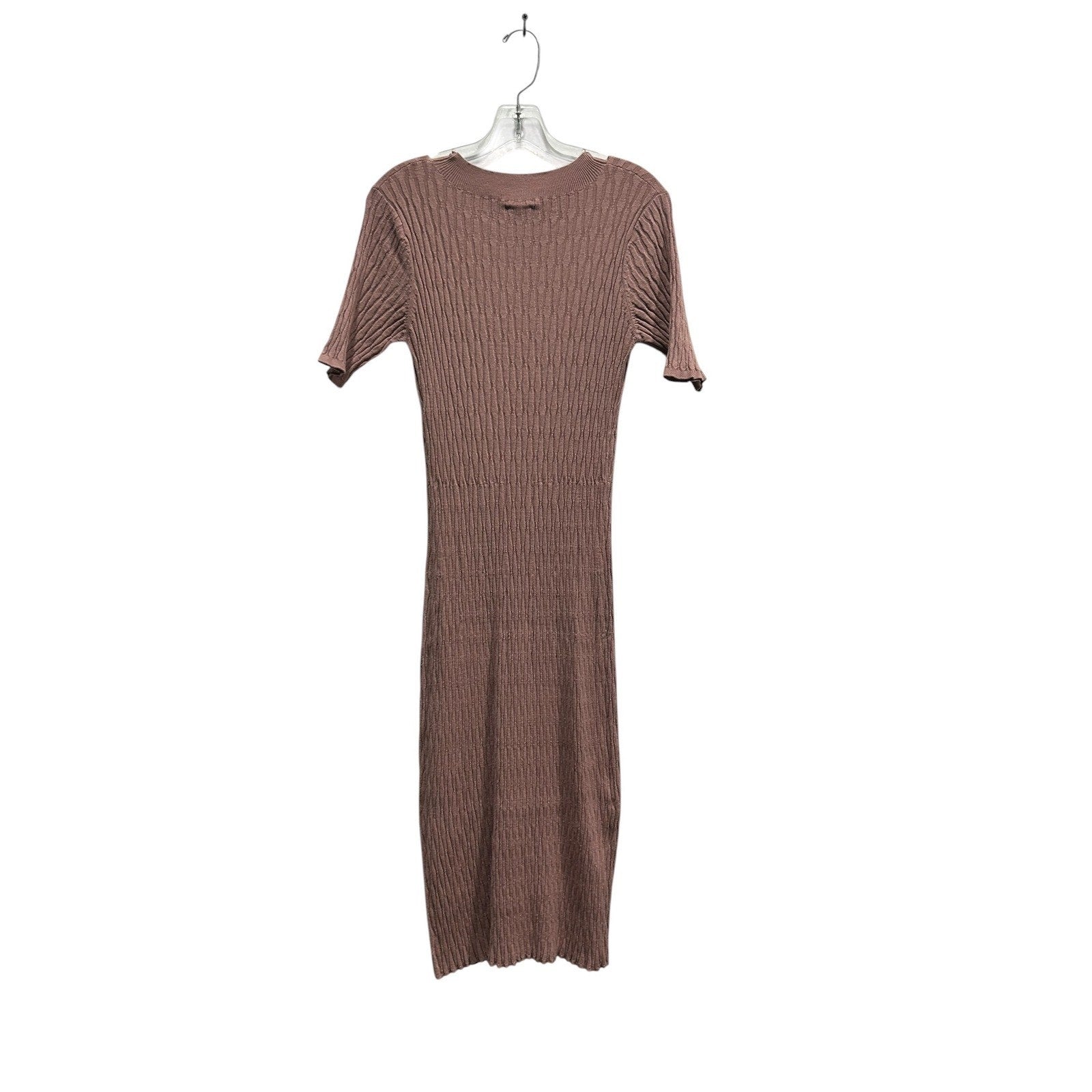 Varley Fara Textured Knit Midi Dress Womens Mauve Rose Short Sleeve Ribbed Small