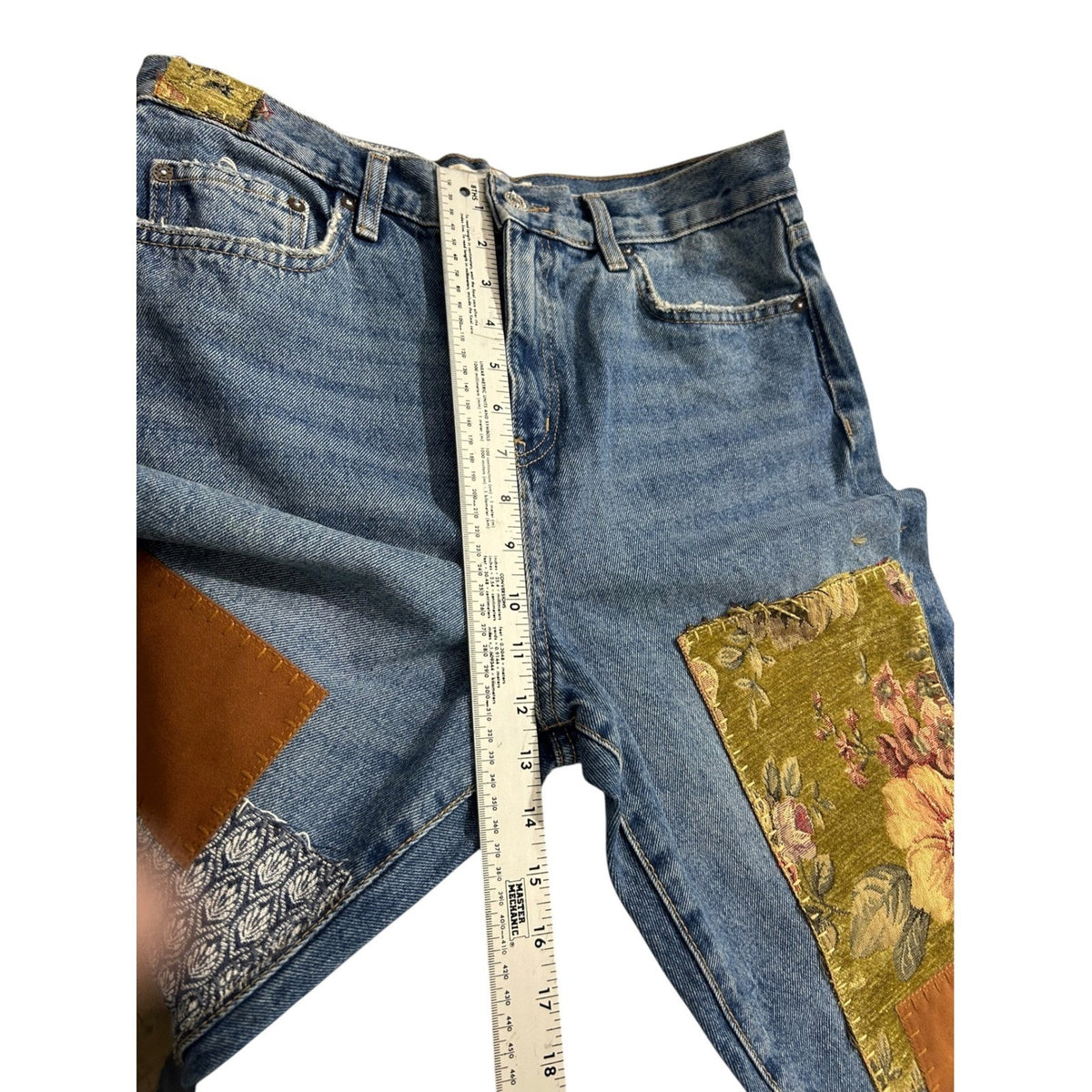 Free People We The Free Poppy Patch Straight Leg Jeans Size 30 Boho Floral Blue