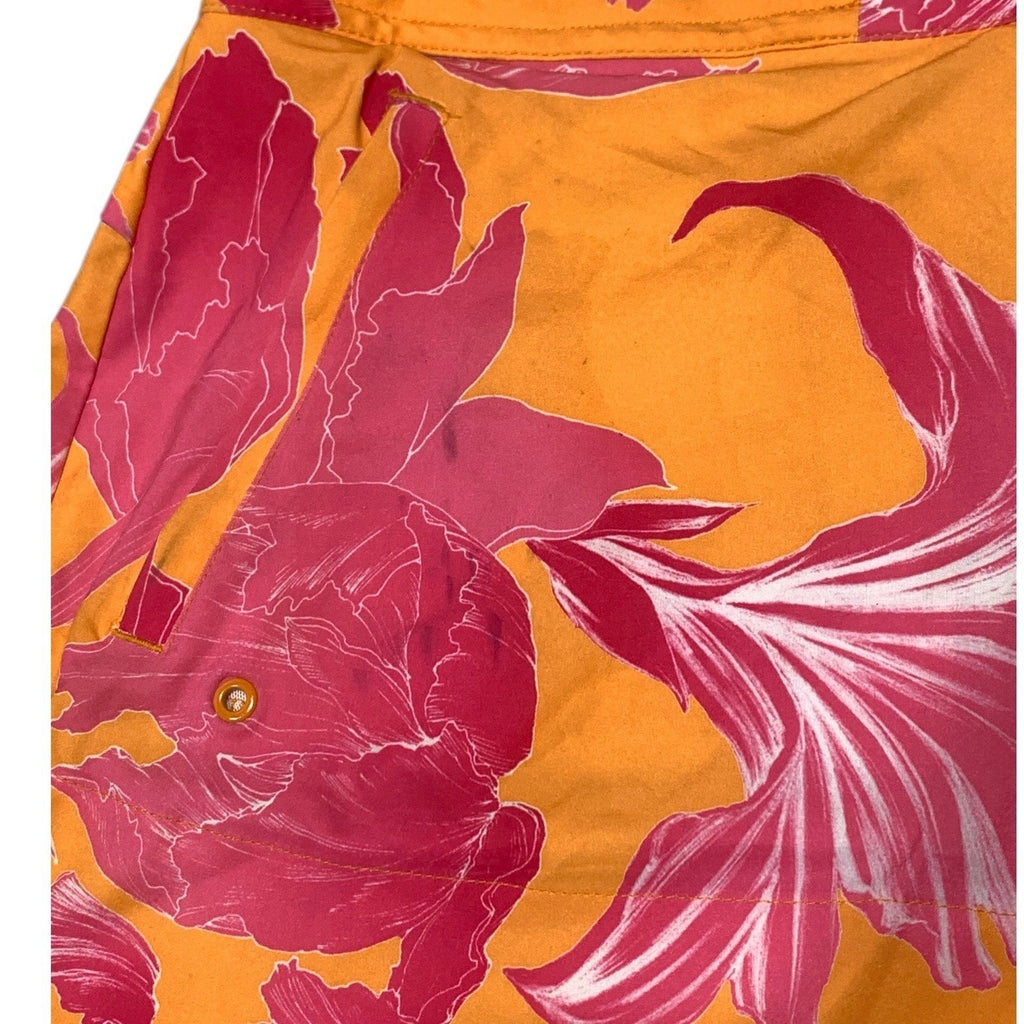 Athleta Women 10 Orange Pink Floral Tropical Board Shorts Swim Trunks Quick Dry