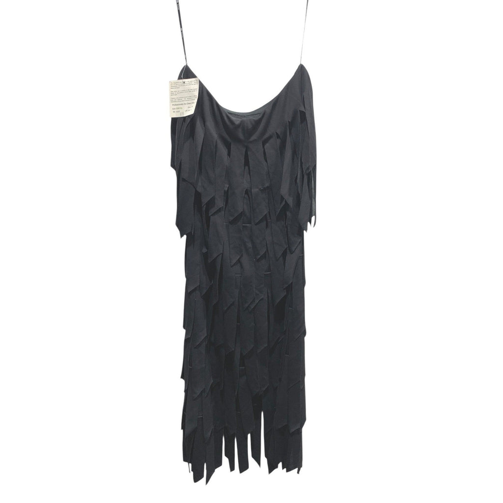 Tadashi Vintage Black Tiered Fringe Strapless Cocktail Dress Made in USA Size M