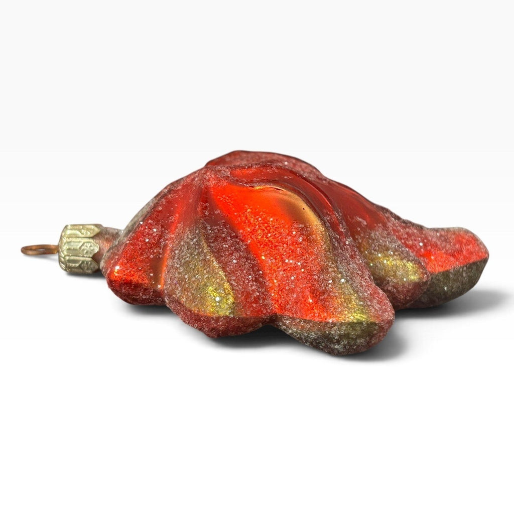 Christopher Radko Maple Frost Mini Glass Leaf Ornament Red Orange 4in x 3.5in