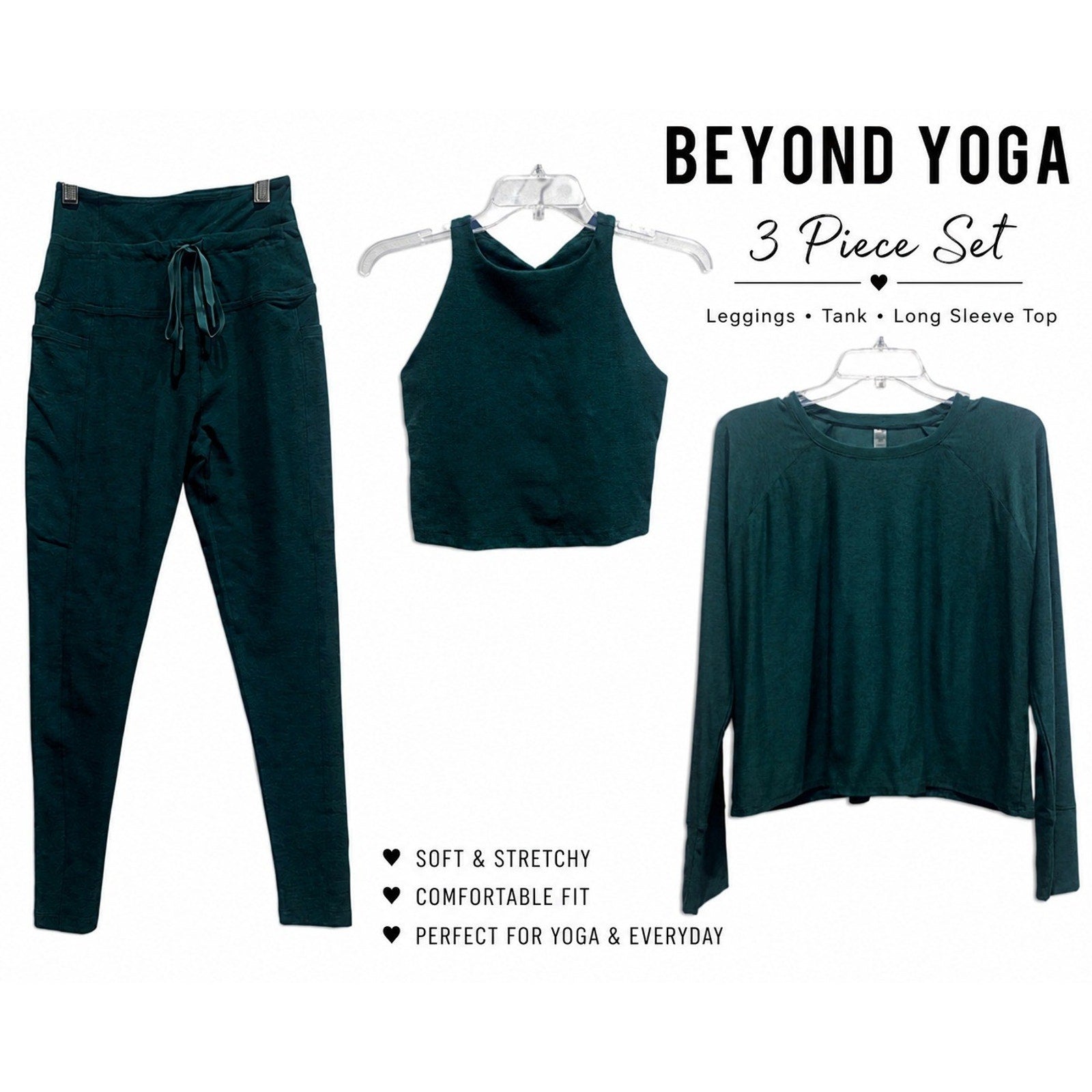 Beyond Yoga 3-Piece Set – Dark Spruce Green Heather Spacedye size small active