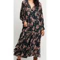 Free People Feeling Groovy Maxi Dress Green Pink Floral Print Tiered Size S