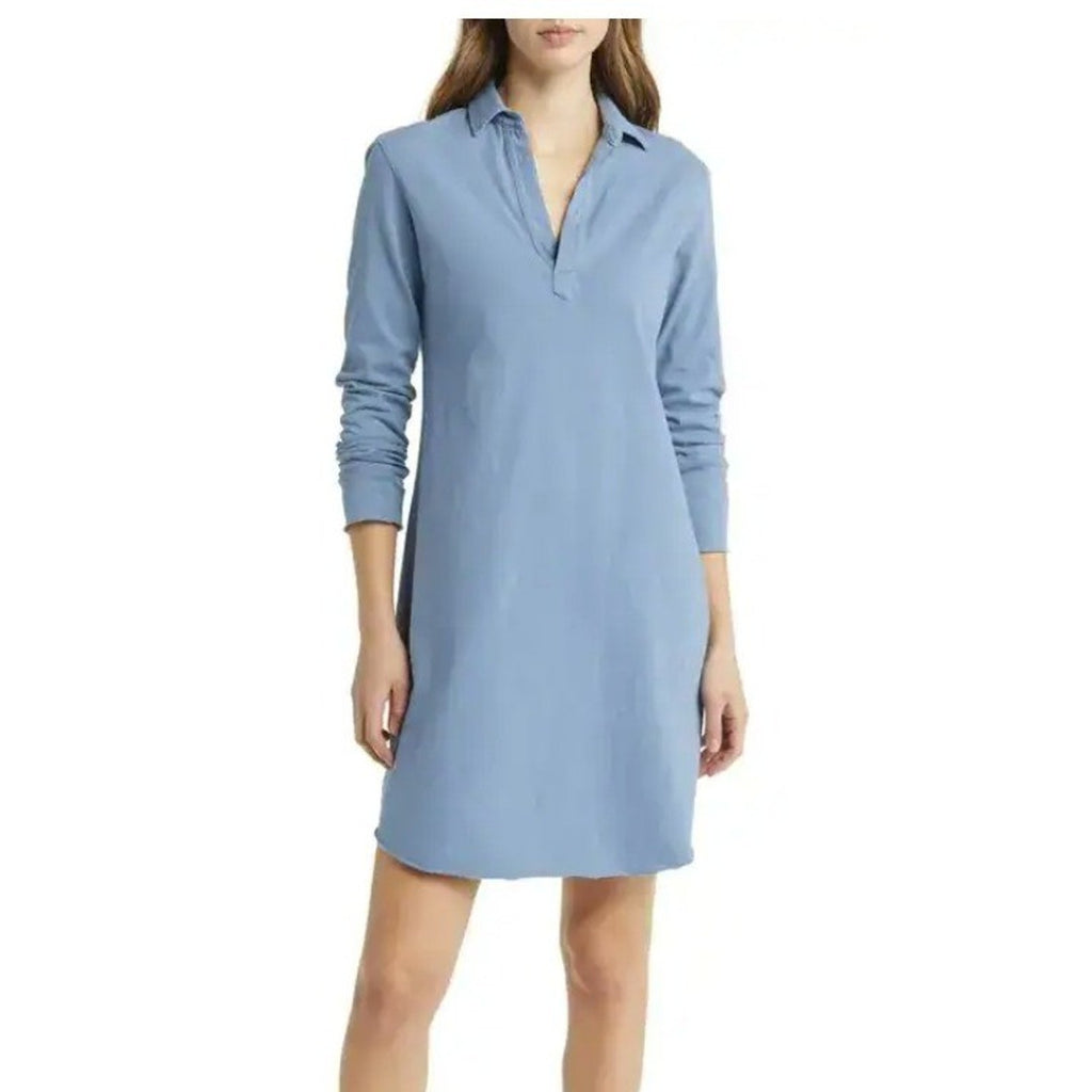 Frank & Eileen Nicole Long Sleeve Popover Dress Dusty Blue 100% Cotton Sz S