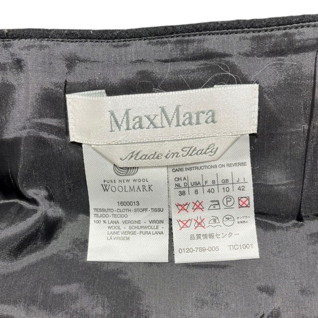 Max Mara Woolrich Black Leather Trim Double Button Belted Skirt Size 38