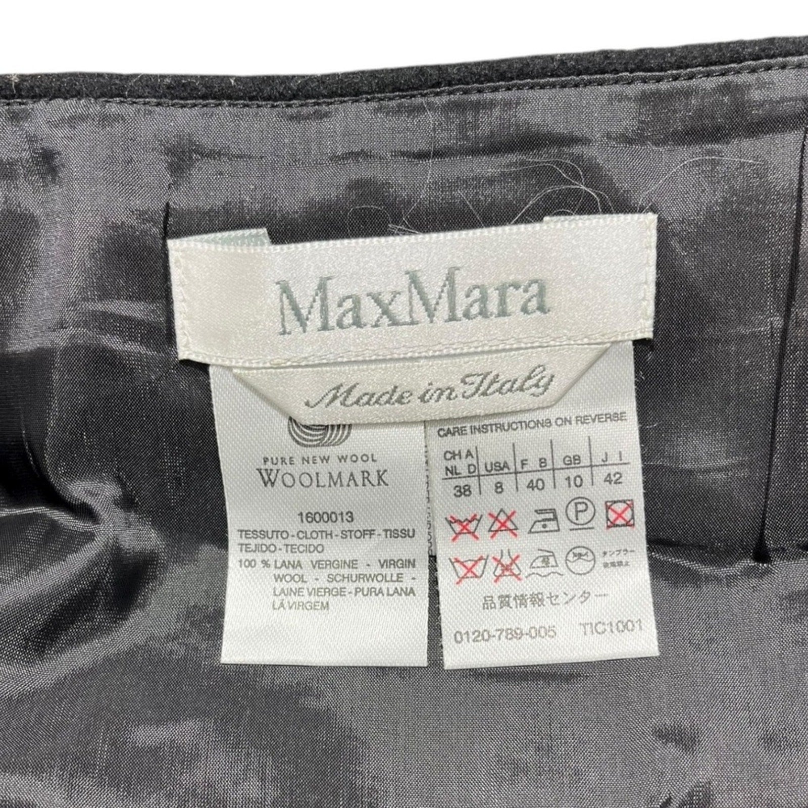 Max Mara Woolrich Black Leather Trim Double Button Belted Skirt Size 38