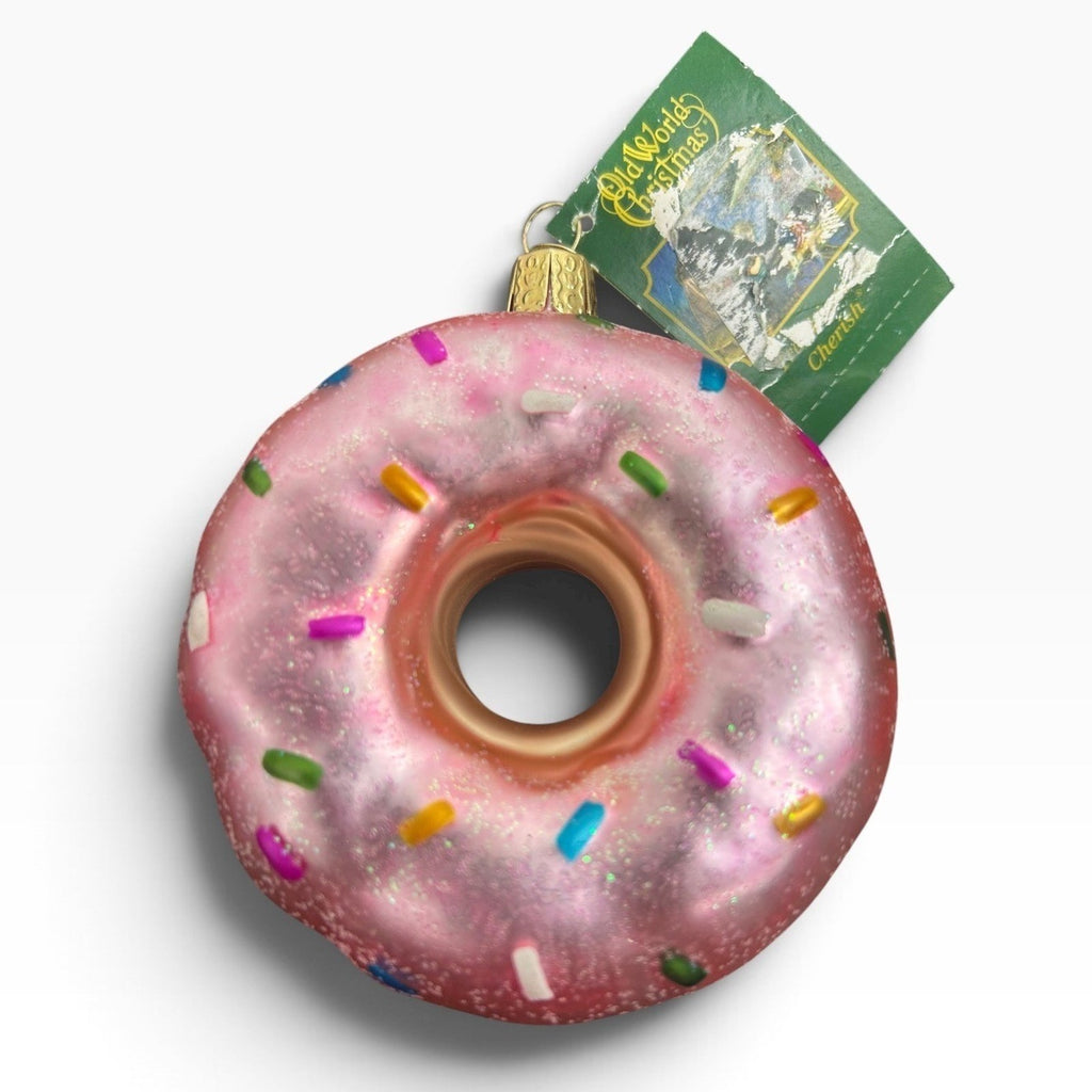 Old World Christmas Pink Glazed Donut Glass Ornament Sprinkles 32151