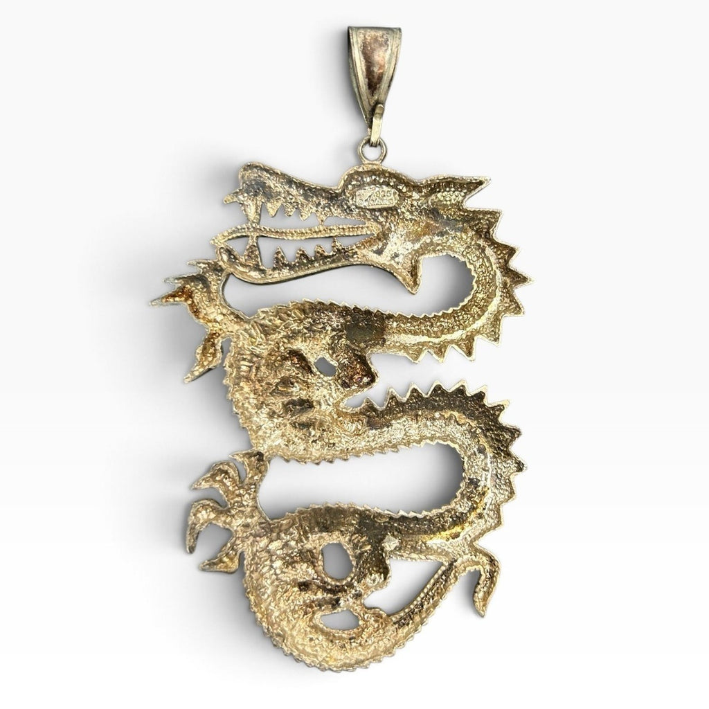 Vintage 925 Sterling Silver Large Chinese Dragon Pendant Statement 38g 4in Goth