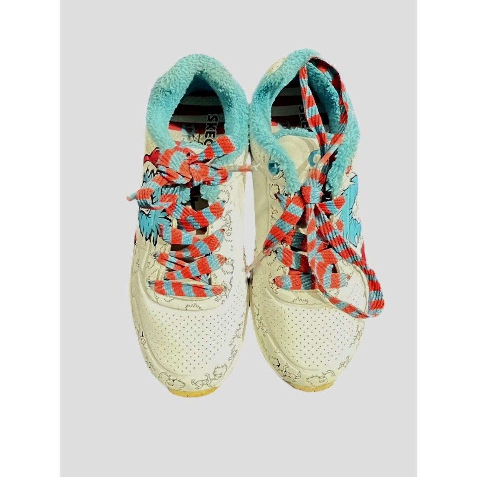 Kids Dr Seuss Thing 1 and Thing 2 Sketchers White Blue Red Lace Up Shoes Sz 5