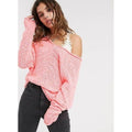 Free People Neon Flamingo V-Neck Marled Knit Relaxed Sweater OB1072421 Size S