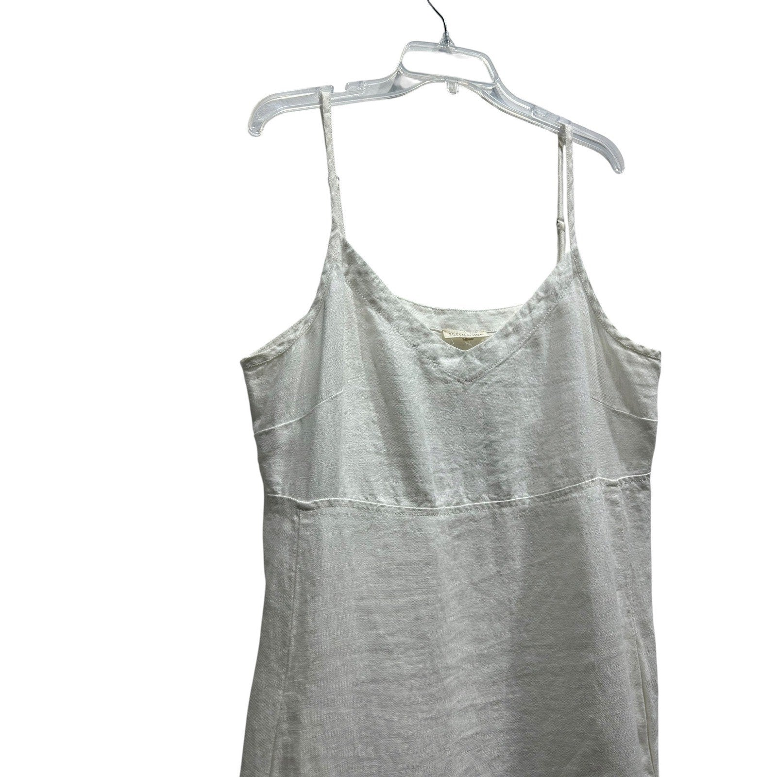Eileen Fisher White 100% Linen Shift Dress Pockets women's Coastal resort Large