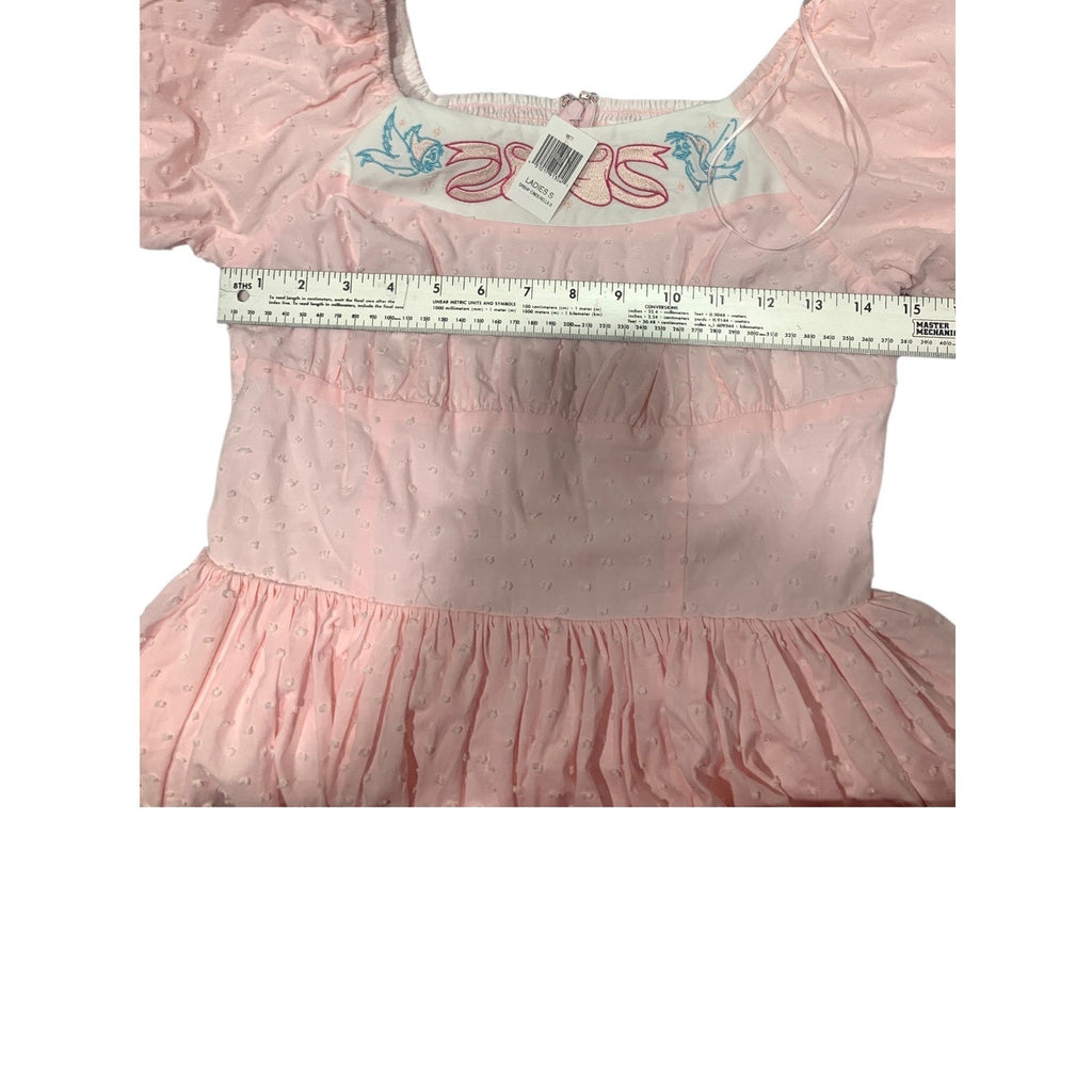 Disney Parks Cinderella Pink Swiss Dot Puff Sleeve Smocked Dress Small whimsical