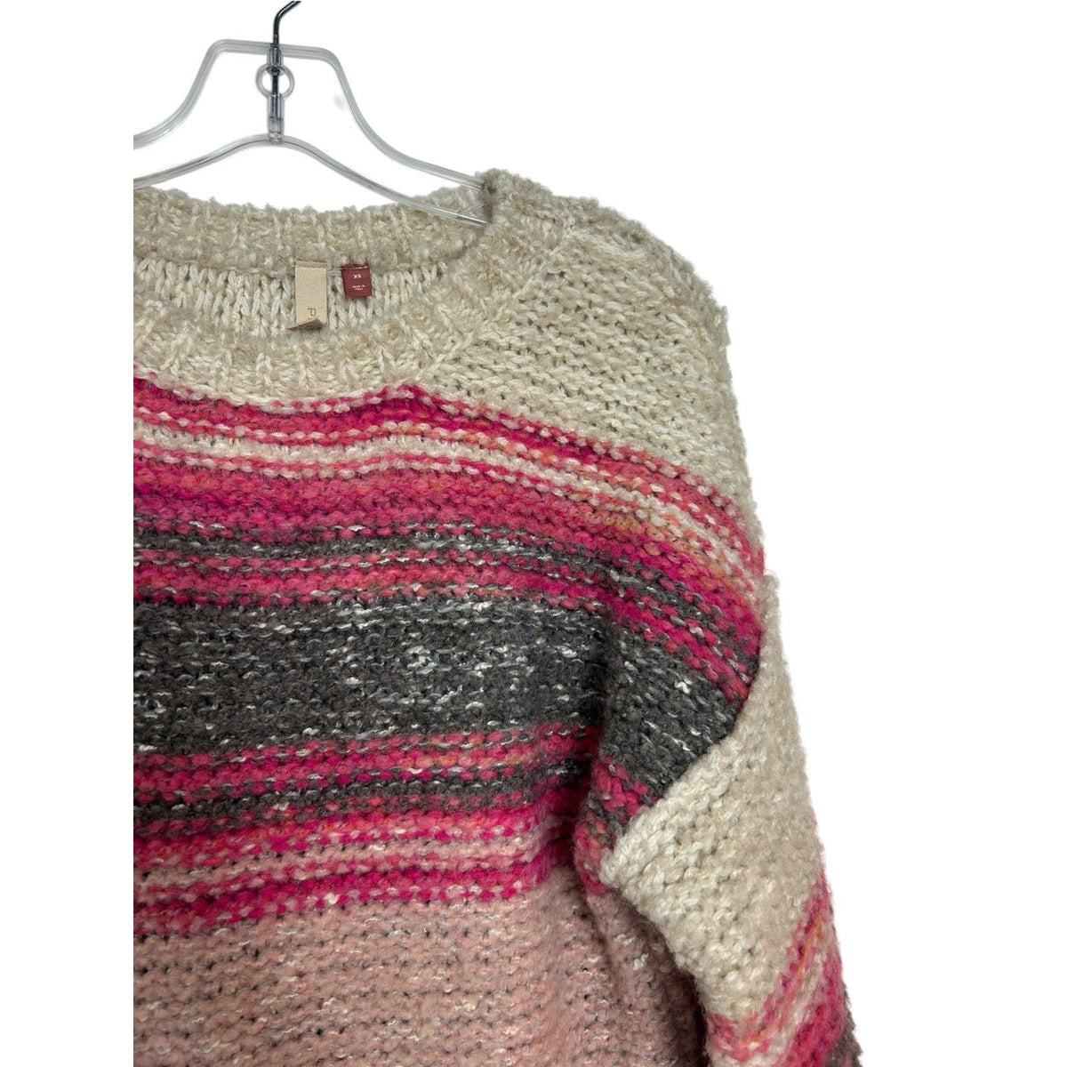 Pilcro Anthropologie Pink Striped Boucle Wool Blend Chunky Sweater XS cozy prep