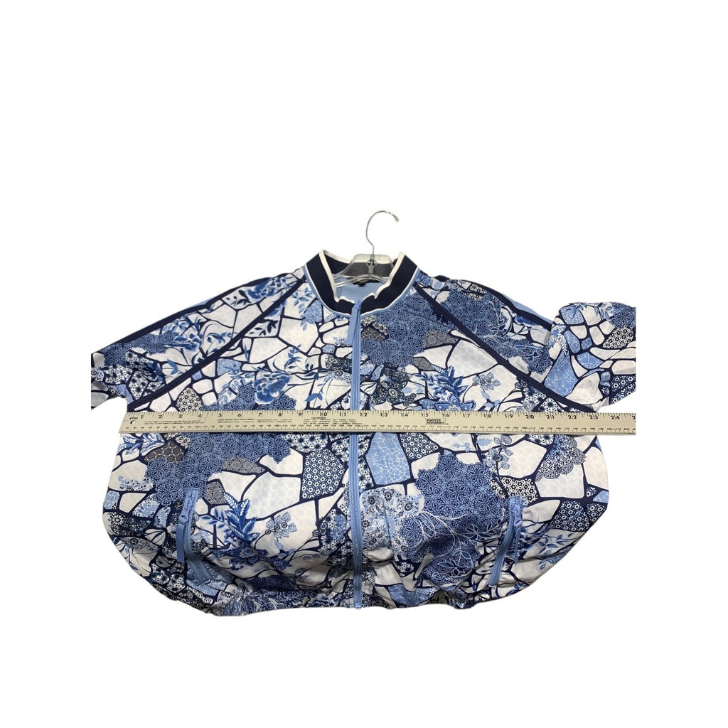 Johnny Was Bee Active Blue Floral Mosaic Full Zip Bomber Jacket Large L