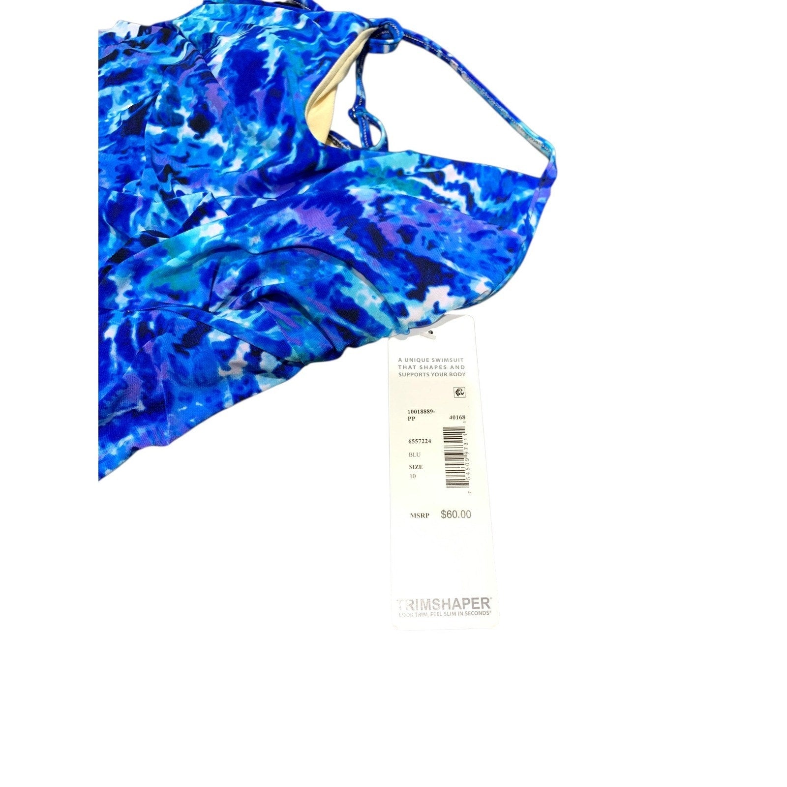 Trimshaper Women Blue Tie Dye Ruffle Tiered Slimming Tankini Top Size 10 6557224