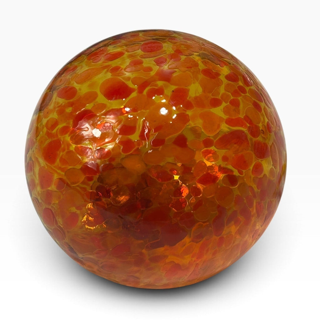 Crate & Barrel Blown Glass Christmas Ornament Amber Orange Swirl Crackle Ball