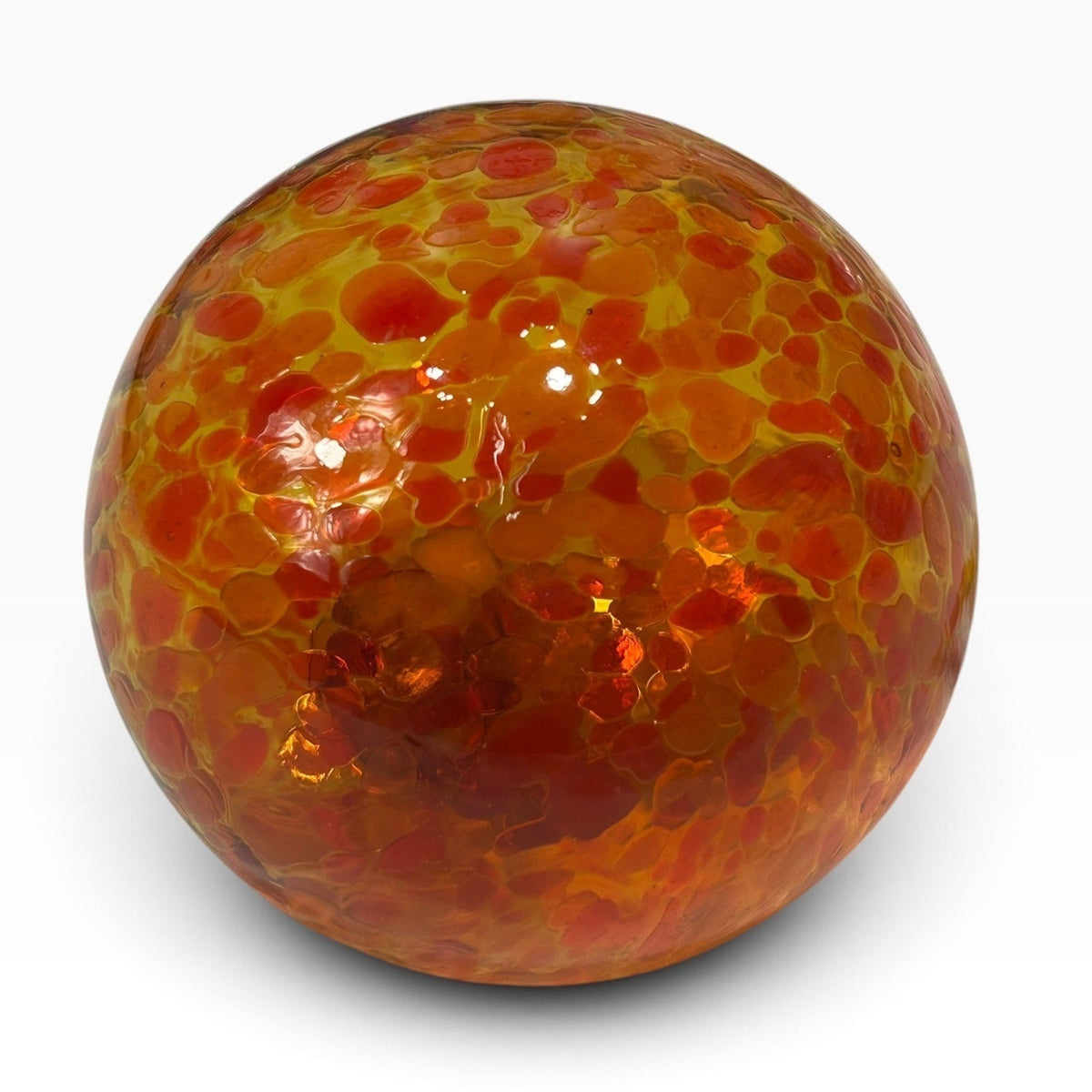 Crate & Barrel Blown Glass Christmas Ornament Amber Orange Swirl Crackle Ball