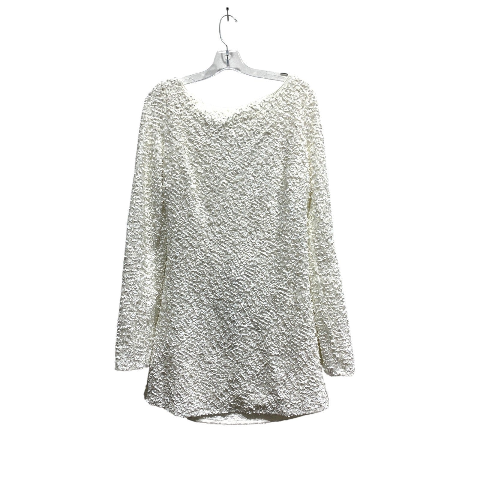 Lovers and Friends White Sequin Cowl Back Mini Dress Long Sleeve Large NEW bride
