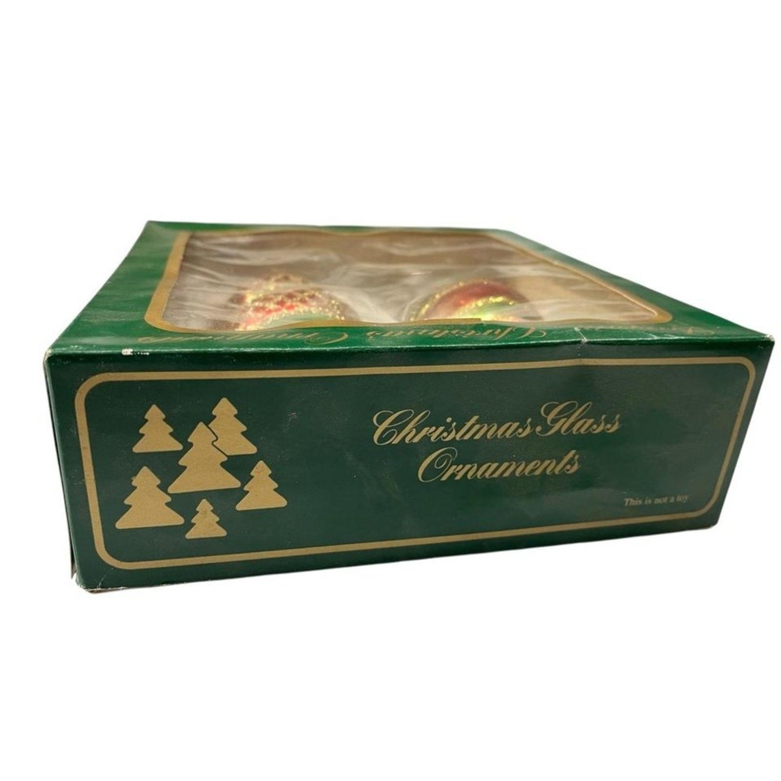 Vintage European Glass Christmas Ornaments Set Red Green Glitter Baubles