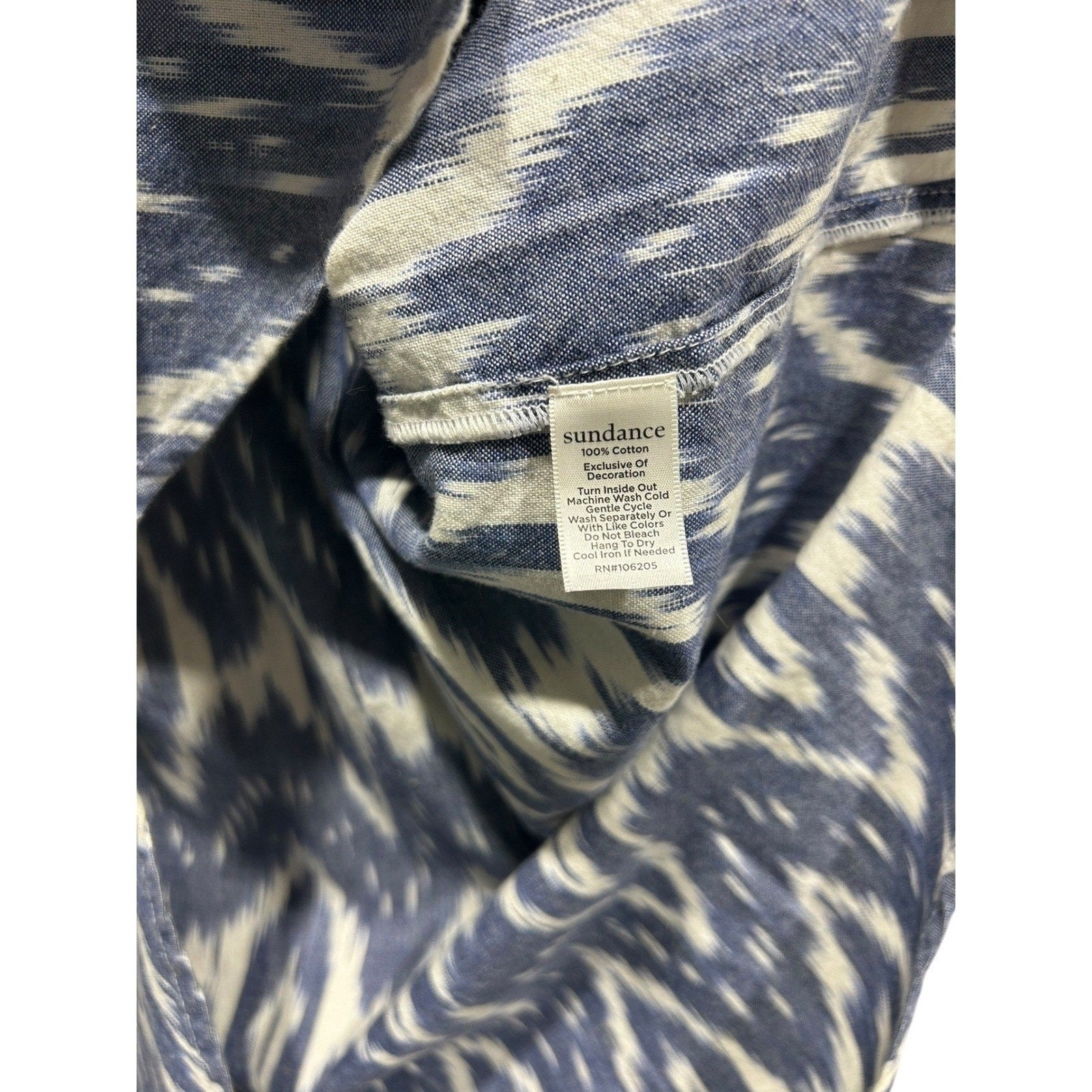 Sundance Isabel Ikat Shirt Dress Size XXL Blue 100% Cotton boho coastal summer