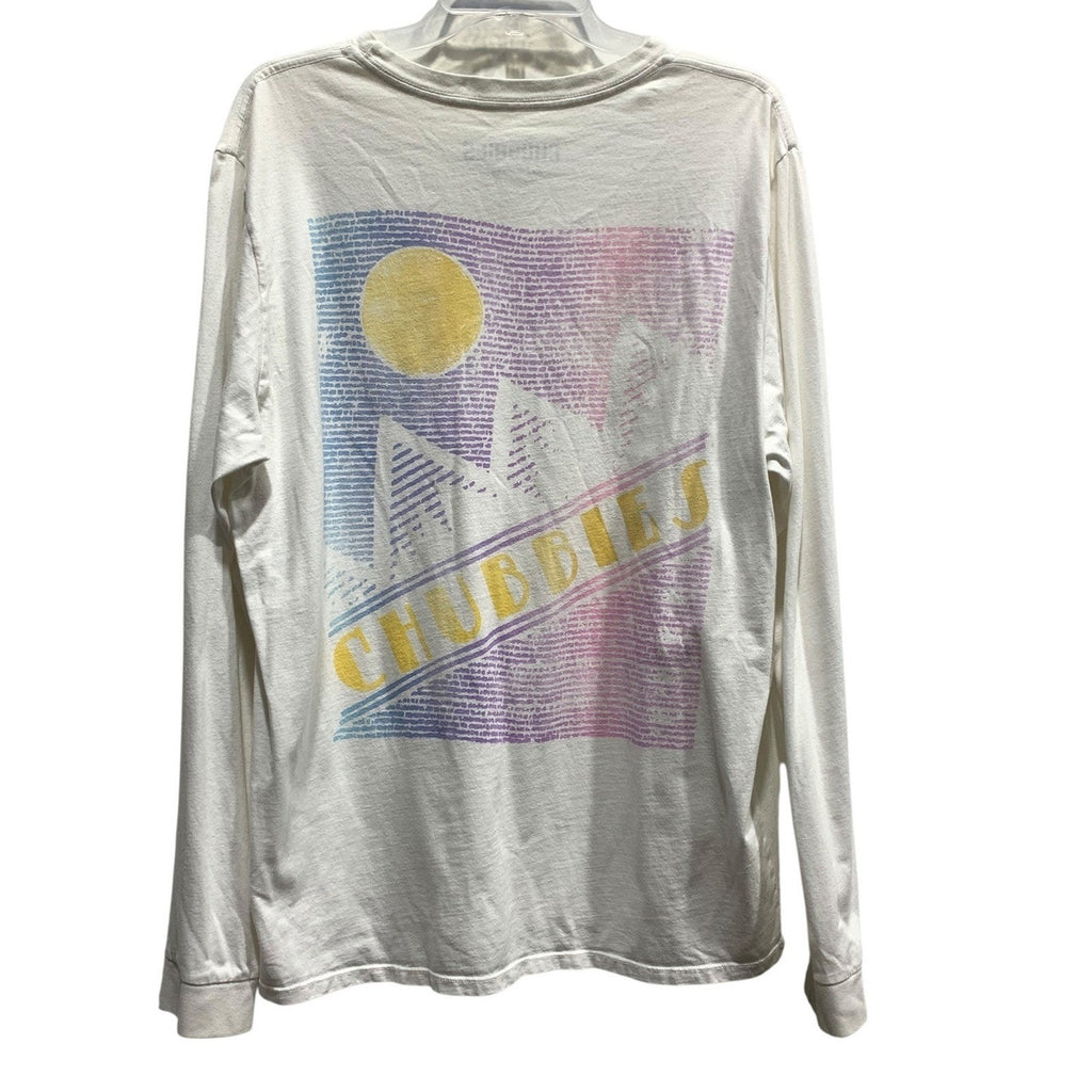 Chubbies Mens White Long Sleeve Pocket T-Shirt Skys Out Thighs Out Graphic XL