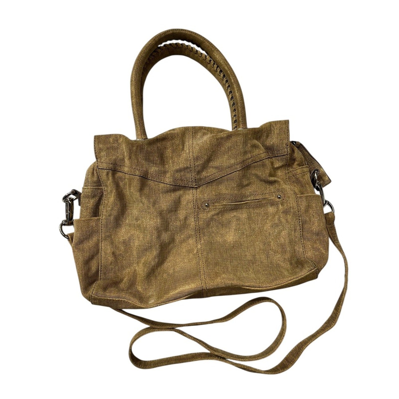 Makowsky Designer Tan Canvas Leather Trim Satchel Shoulder Bag Convertible