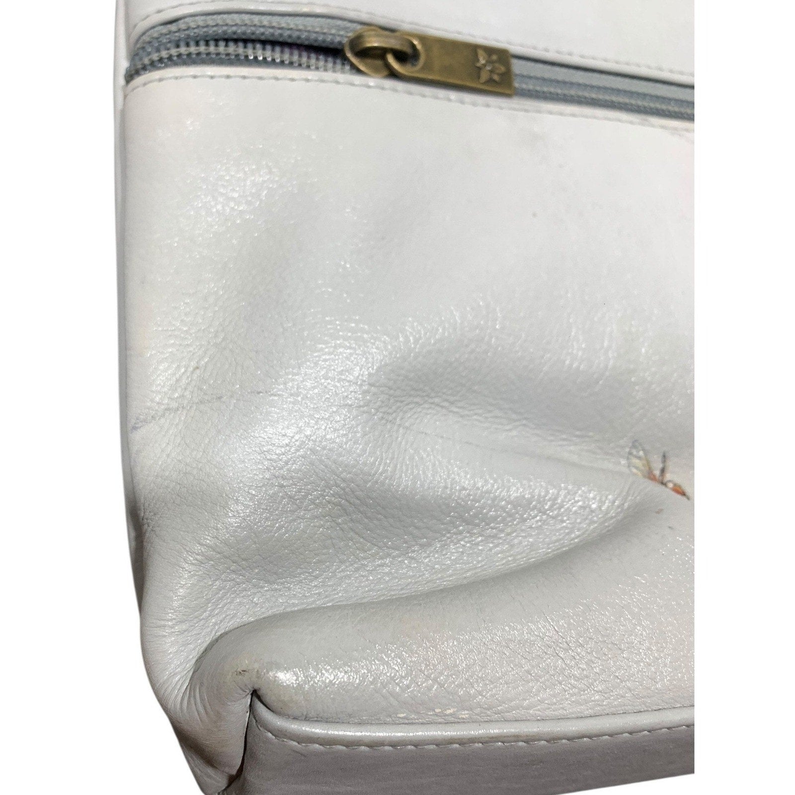 Anuschka Hand Painted Leather Floral Bee Crossbody Bag White RFID Organizer