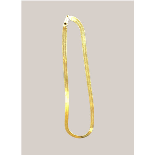 14K YellowGold Herringbone Chain Necklace 18.4g Flat Snake Link Solid Gold 18.5"