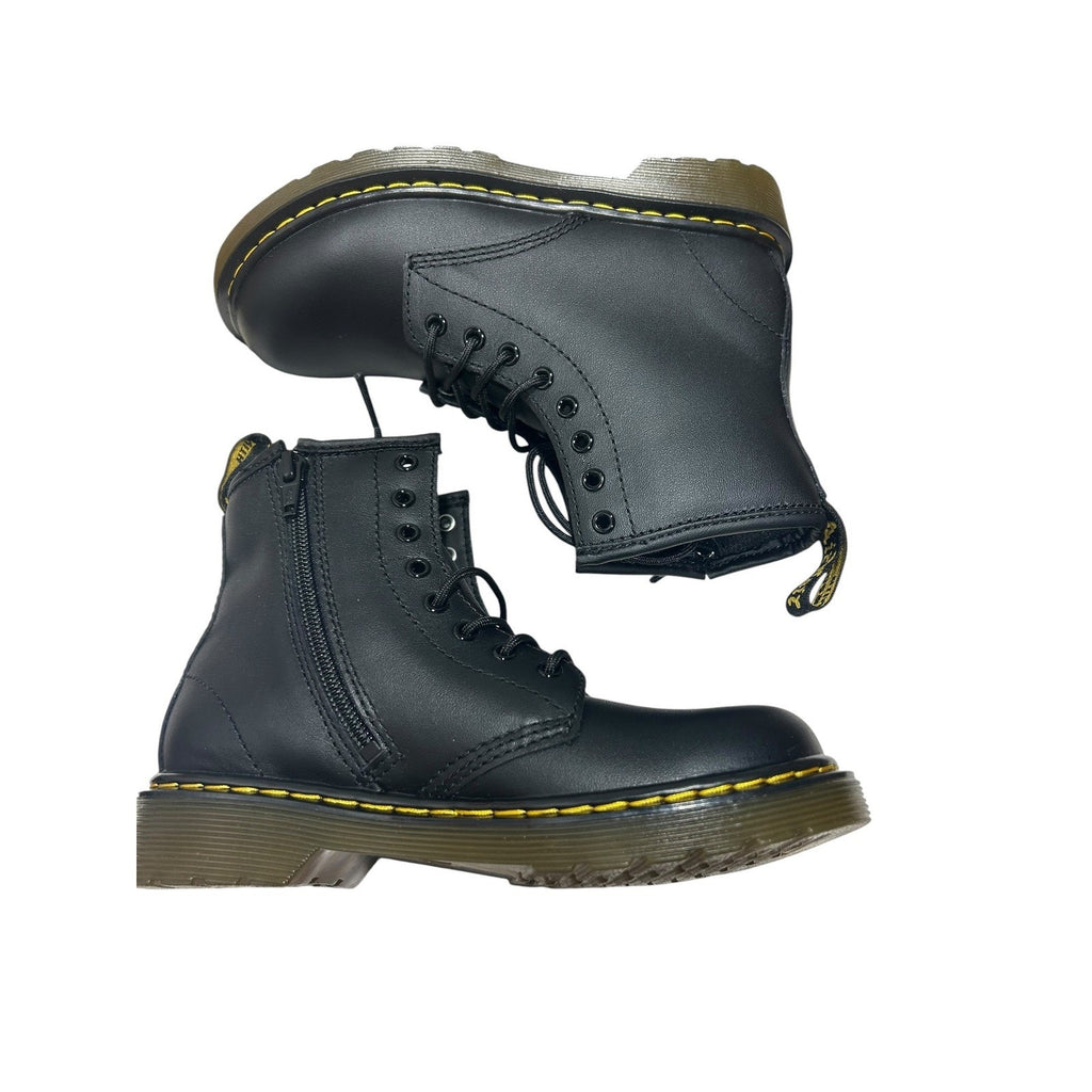 Dr. Martens 1460 J Kids Black Softy T Leather Lace Up Zip Boots Size 1 US combat