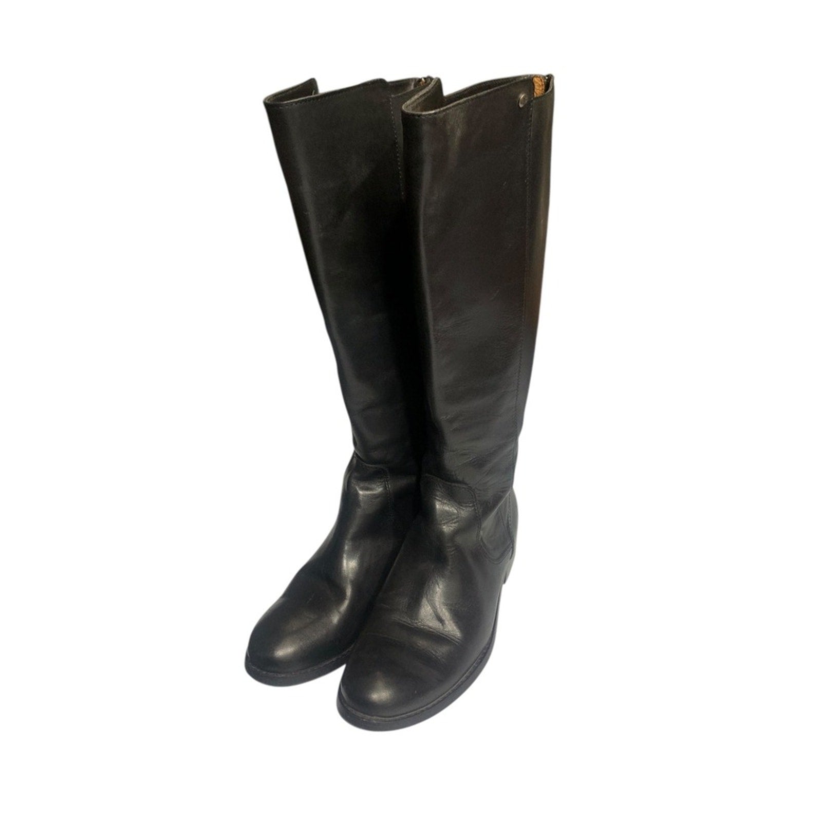 Womens Frye Black Leather Riding Knee High Boots Back Zip