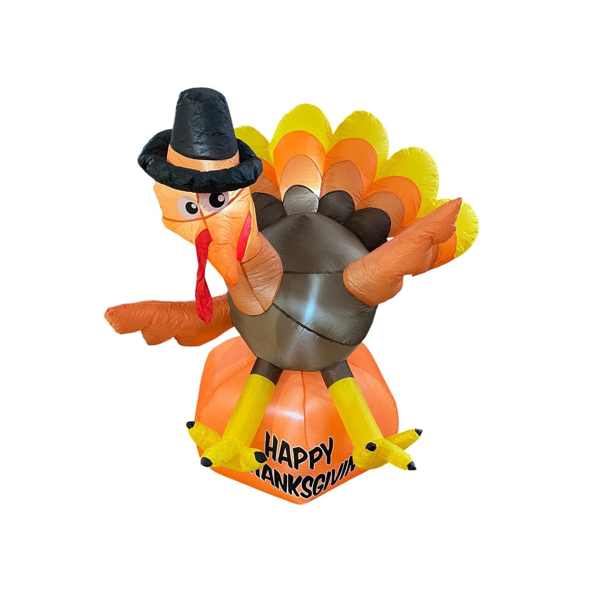 Happy Thanksgiving Inflatable Turkey Pilgrim Hat Yard Decor Lighted Decoration
