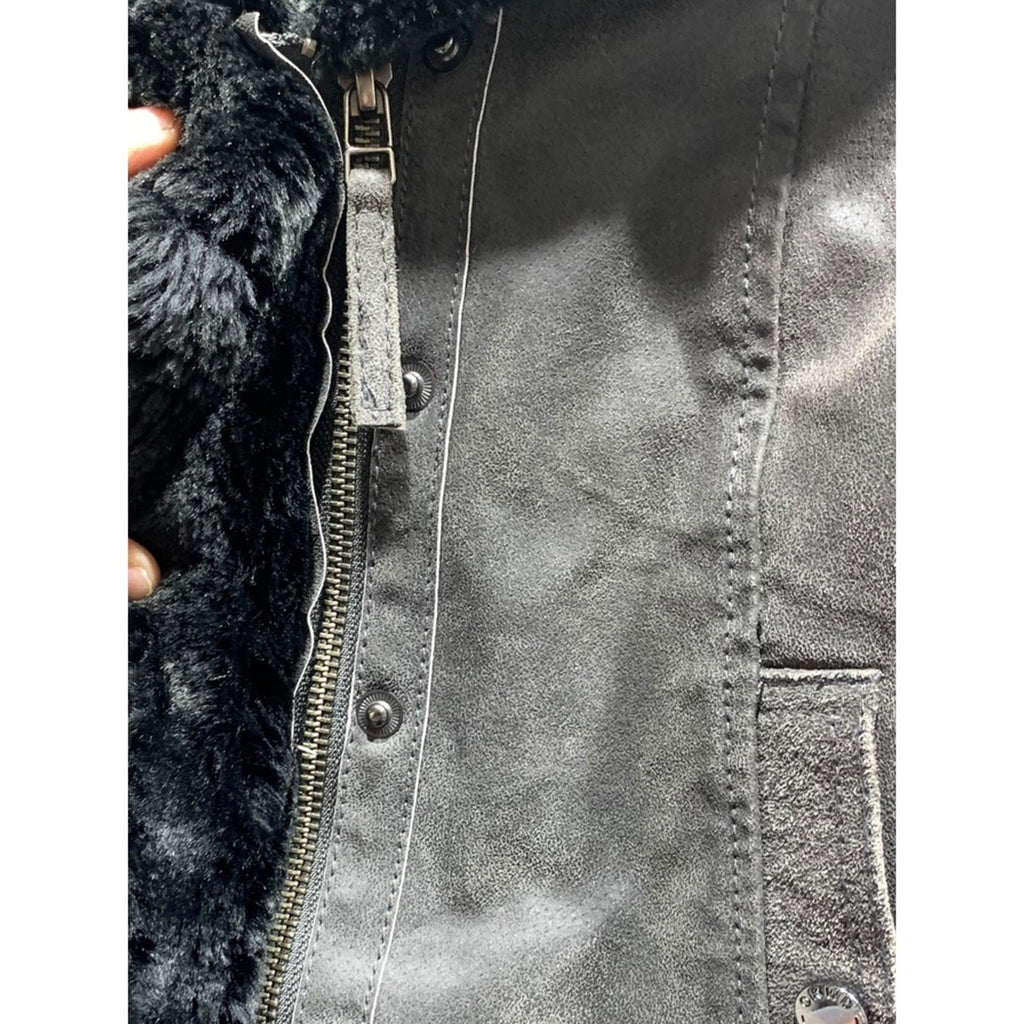 OAKWOOD The Leather Brand Women's L Gray Faux Fur Lined Faux Suede Moto Jacket