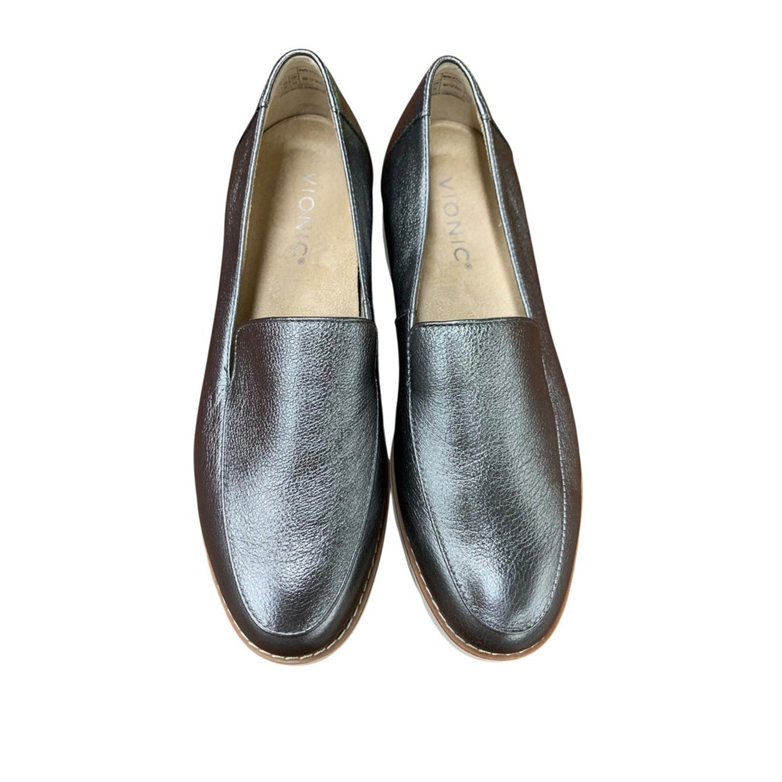 Vionic Kensley Metallic Silver Leather Platform Loafers Size 6 Women's