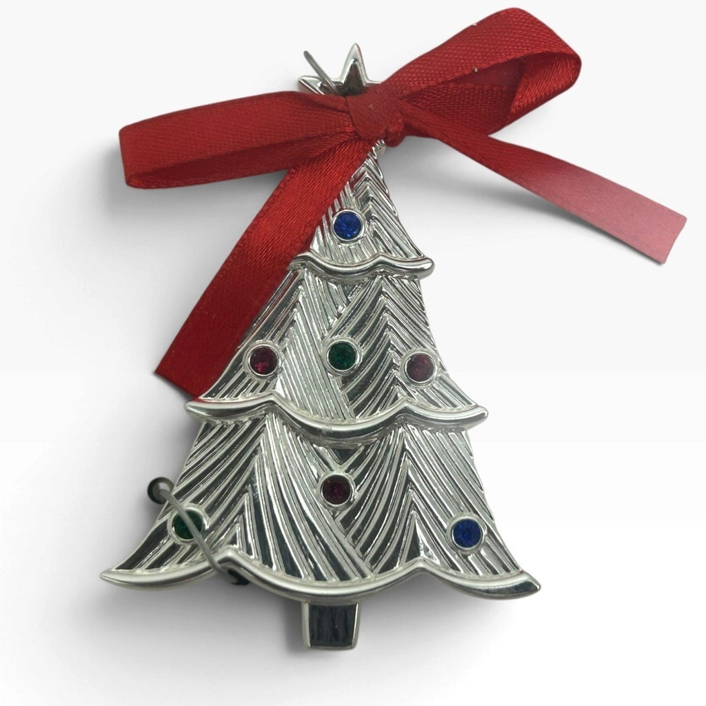 Lenox Jeweled Christmas Tree Ornament Silver Tone Multi Color Crystals 867367