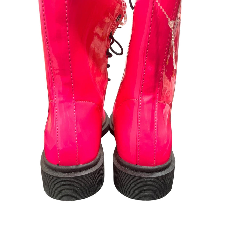 Wild Diva Womens Neon Pink Patent Lace Up Combat Boots Lug Sole Size 8