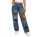 Free People We The Free Poppy Patch Straight Leg Jeans Size 30 Boho Floral Blue