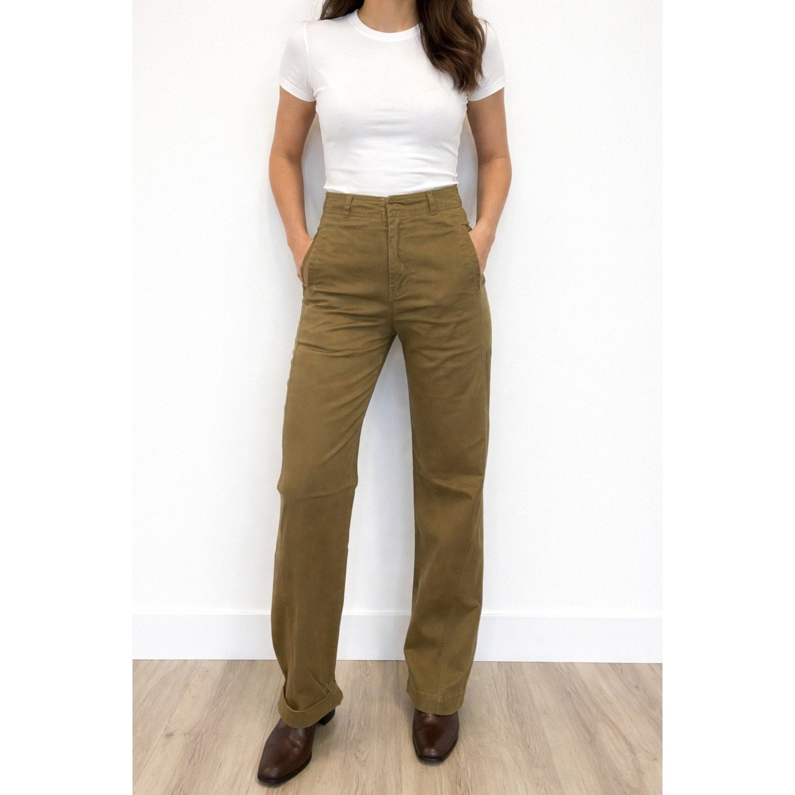 Habitual High Rise Wide Leg Army Green Pants HNM02107B Womens Size 2/26 NEW