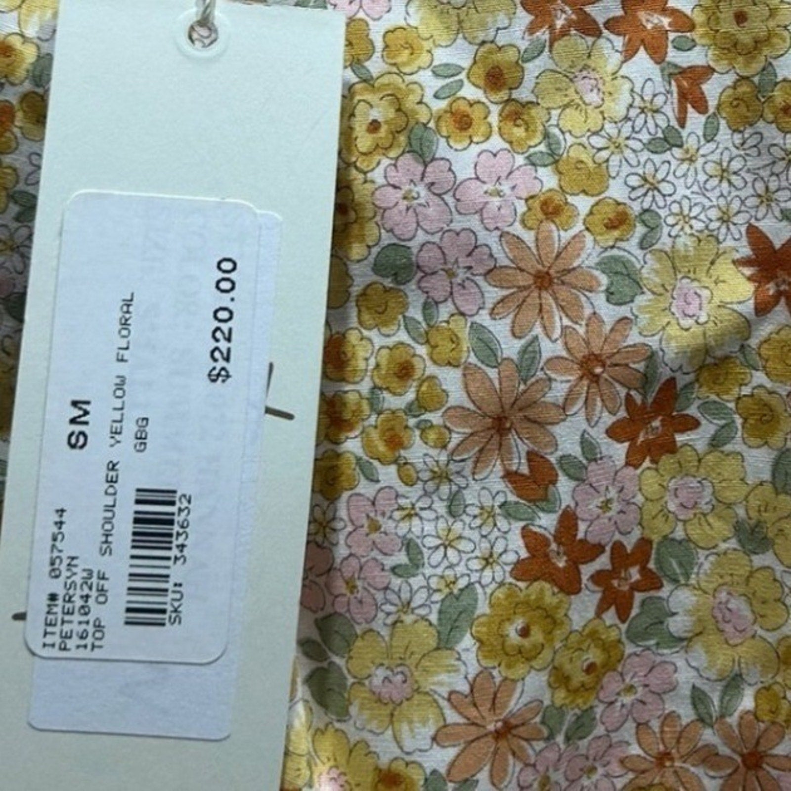 Petersyn Women Yellow Floral Off Shoulder Puff Sleeve Cotton Blouse Top S NWT