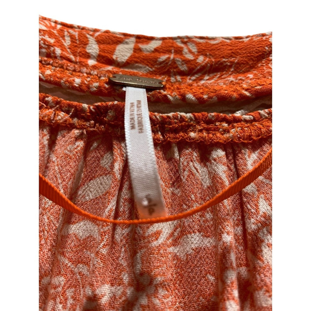 Free People Orange Talk About It Tunic Tiered Top Womens Floral Bell Sleeve FALL