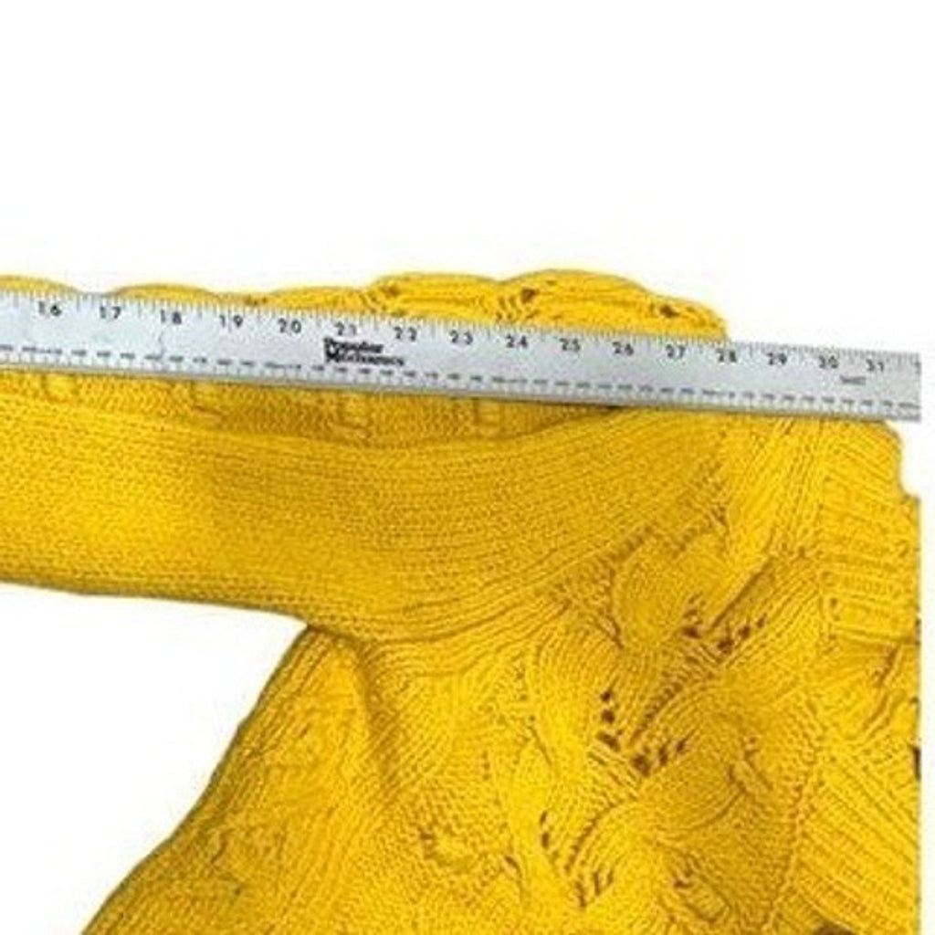 Anthropologie Mustard Yellow Cable Knit Puff Sleeve Button Front Cardigan M
