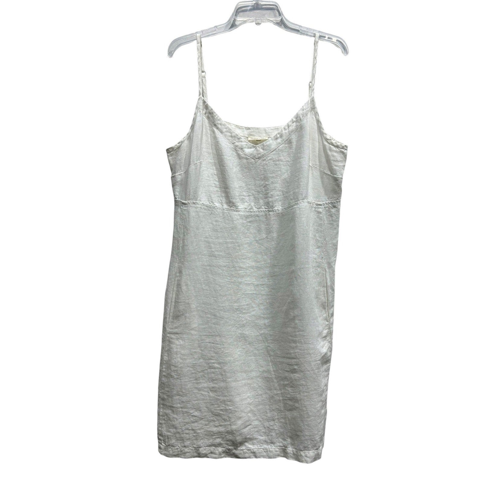 Eileen Fisher White 100% Linen Shift Dress Pockets women's Coastal resort Large