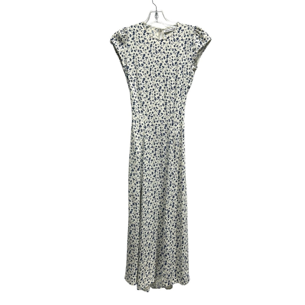 Reformation Gavin Blue Floral Midi Dress Cream Cap Sleeve Open Back Size 4 Slit