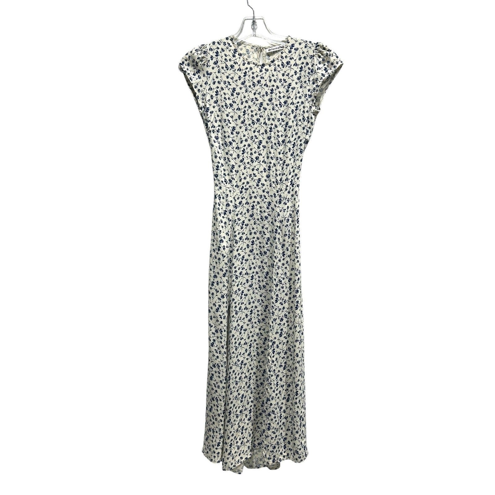 Reformation Gavin Blue Floral Midi Dress Cream Cap Sleeve Open Back Size 4 Slit