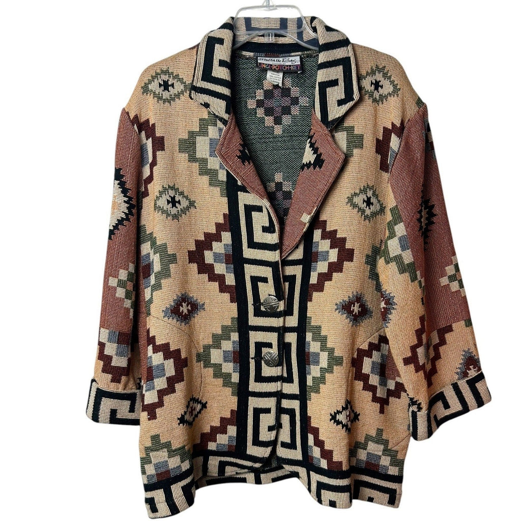 Vtg Its Outta The Bag Unge-Potch-Ket Southwest Aztec Blanket Tapestry Jacket L