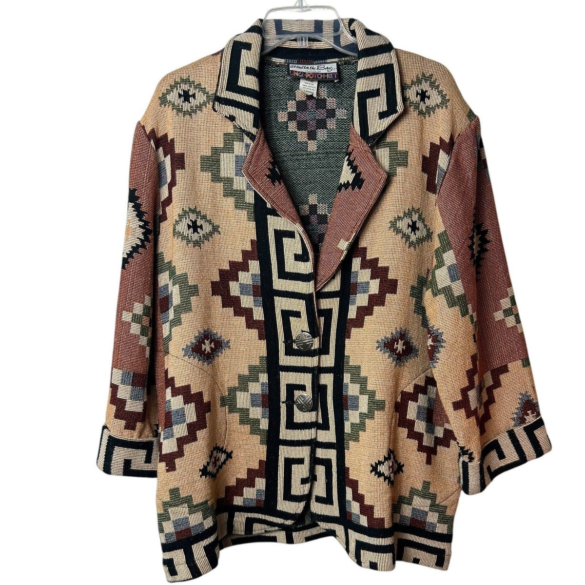 Vtg Its Outta The Bag Unge-Potch-Ket Southwest Aztec Blanket Tapestry Jacket L