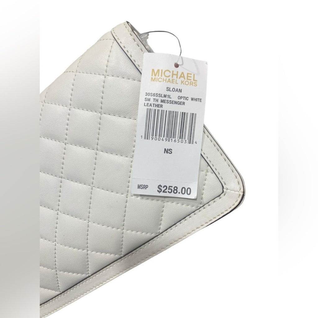 NWT MICHAEL Michael Kors SLOAN MESSENGER White and Silver Crossbody Bag