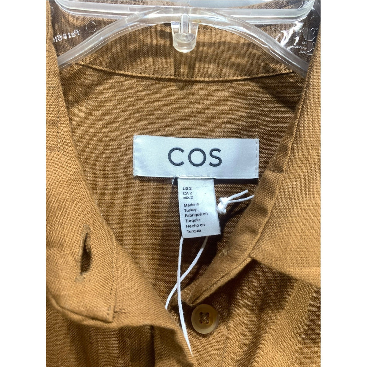 COS Womens 100% Linen Belted Shirt Dress Brown Long Sleeve Size 2 fall