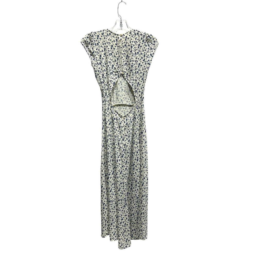 Reformation Gavin Blue Floral Midi Dress Cream Cap Sleeve Open Back Size 4 Slit